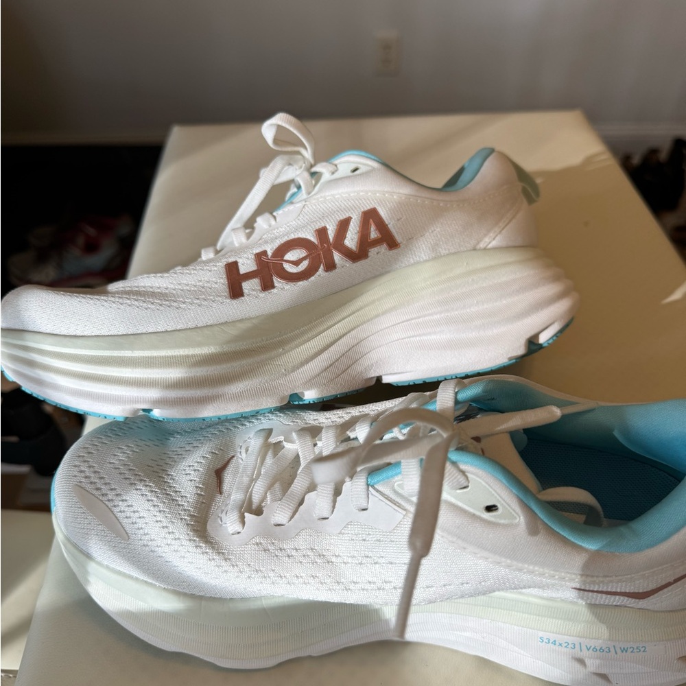 Hoka White and Blue Athletic Shoes